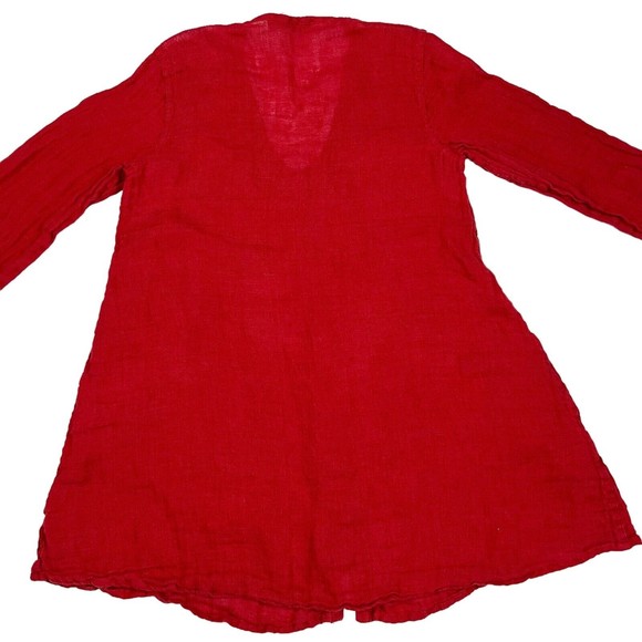 Flax Button Front Tunic Swing Top Red Linen Long Sleeve Lagenlook Womens Small - Picture 10 of 14